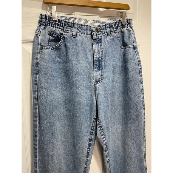 Vintage Lee Acid Wash Jeans Womens High Rise Mom Elastic Waist Size 12 Blue - Picture 2 of 10